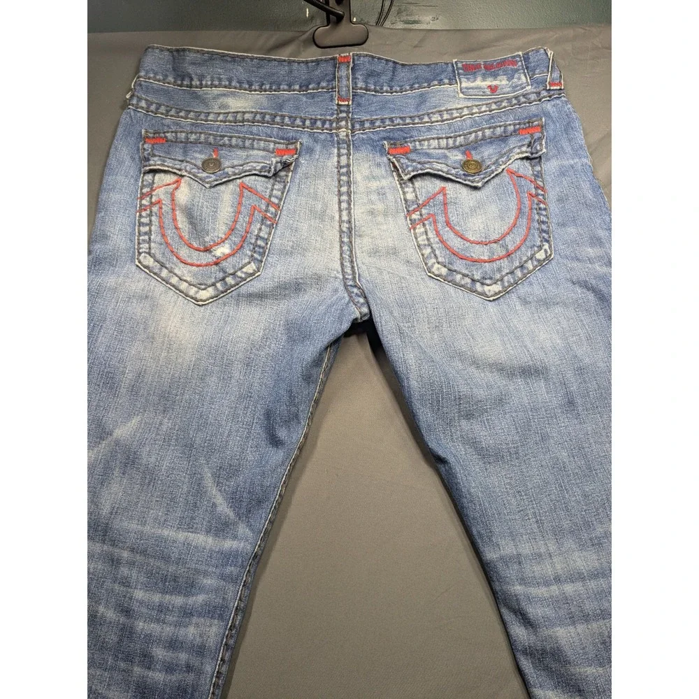 True Religion Rocco Relaxed Skinny Jeans Mens 42 Blue Red Contrast Stitch Denim